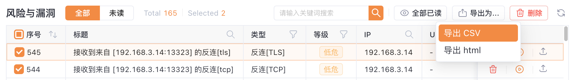 风险与漏洞列表及导出功能